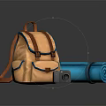 Essential Daily Life Items Including Orange Backpack Blue Roll Mat And Camera 3d model