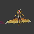 Game Fantasy Character Red Haired Female With Flaming Nine Tails Ornate Armor And Dynamic Pose