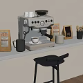 Vintage Coffee Machine On Kitchen Wooden Shelf With Coffee Bags And Metal Mug
