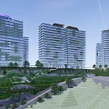Modern High Rise Residential Buildings with Surrounding Greenery Water Area and Roads