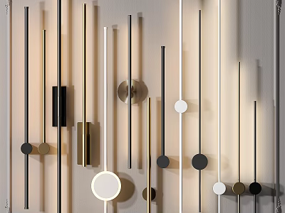 Modern Contemporary Wall Lamps Featuring Cylindrical Bar And Circular Design In Black Gold White Colors 3d model