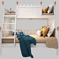 White Castle Design Bunk Bed With Ladder Pillows And Blanket On Lower Bunk