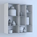 Stylish Ceramic Vessels With Blue Tones Various Shapes And Geometric Patterns On Display Shelf