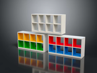 Multi Colored Cube Shelving Units With White Frames And Vibrant Compartments For Home Organization 3d model
