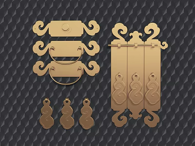 Golden Traditional Door Handles With Ornate Carved Patterns And Various Designs 3d model