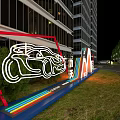 Modern Urban Photo Spot With High Rise Buildings Circular Sign And Street Lights