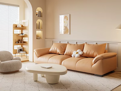 Modern Sofa Coffee Table Combination Cream Sofa 3d model
