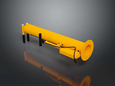 Yellow Tubular Military Weapon With Black Bracket And Launch Structure Design 3d model