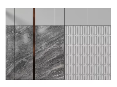 Modern Sofa Background Wall Design With Grey Marble Panels White Textured Tiles And Metal Strip 3d model