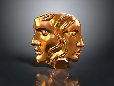 Golden Double Sided Human Face Medical Anatomical Teaching Model Display Equipment 3d model