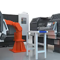 Industrial Equipment Workstation With CNC Machine Robotic Arm And Control Panel
