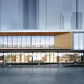 Modern Sales Office Building With Glass Curtain Wall And Tall Buildings In Background 3d model