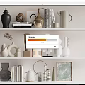 Modern Decorative Ornament Set With Vases Sculptures Books And Frames On White Shelves