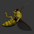 3D Cartoon Yellow Bee Figure With Orange Antennae And Black Wings