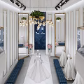 Elegant Bridal Shop Interior With White Wedding Dresses Pink Bouquets And Blue Benches