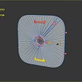 Square Metal Component With Radial Lines Circular Center And Yellow Fasteners