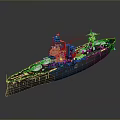 3D Model Warship Military Design With Black Yellow Hull And Detailed Turrets