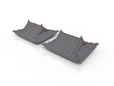Two Detailed Gray Traditional Chinese Architecture Roof Models With Overhanging Eaves 3d model