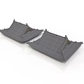 Two Detailed Gray Traditional Chinese Architecture Roof Models With Overhanging Eaves