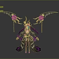 Elegant Fantasy Character With Black Purple Wings Adorned Pink Flowers And Golden Horns