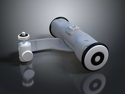 White Mechanical Component With Black Ends Silver Screws On Black Smooth Surface With Reflection 3d model