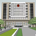 Modern Office Building With Brown And White Exterior Multiple Windows Surrounded By Trees And Lawn