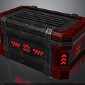 Futuristic Red And Black Tech Storage Container With Metallic Frame And Glowing Indicators