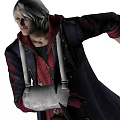 Action Game Movie Character With White Hair Long Coat Dynamic Running Stance