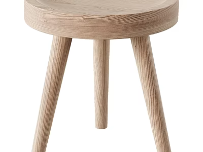 Natural Wood Dining Chair With Round Seat And Tapered Legs Modern Design 3d model
