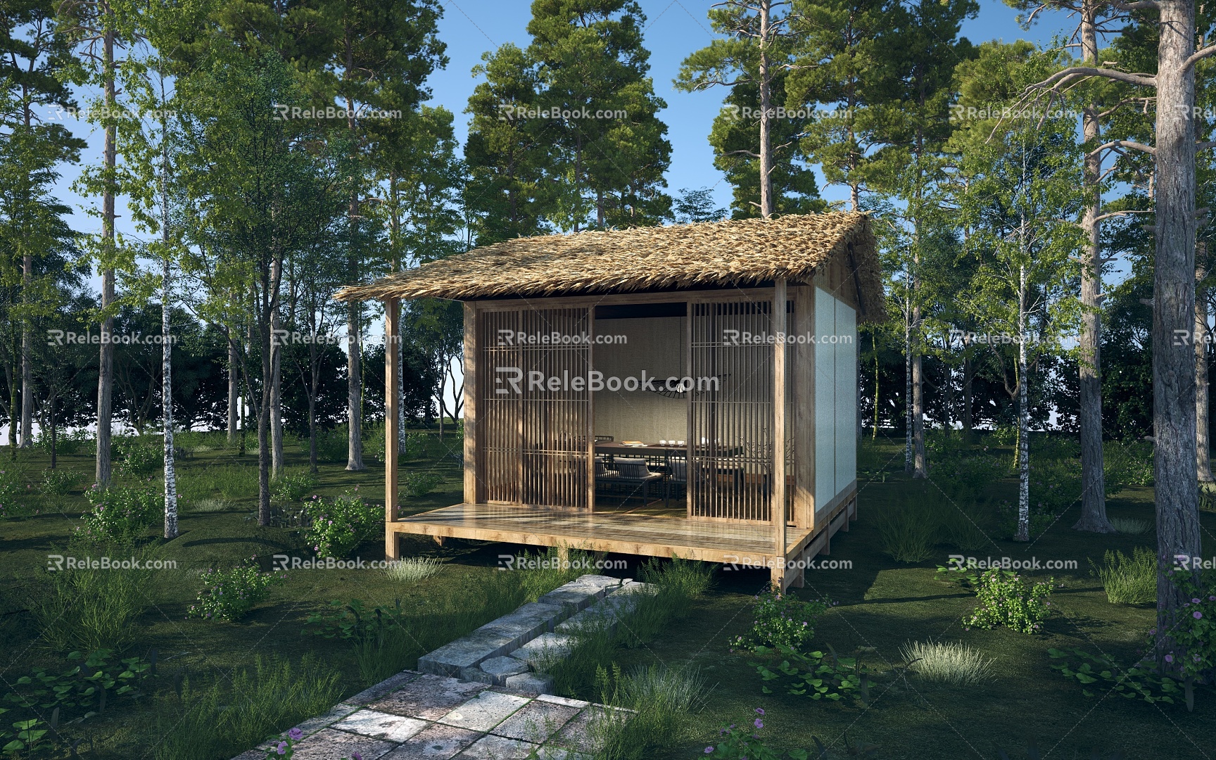 New Chinese-style thatched cottage pavilion 3d model