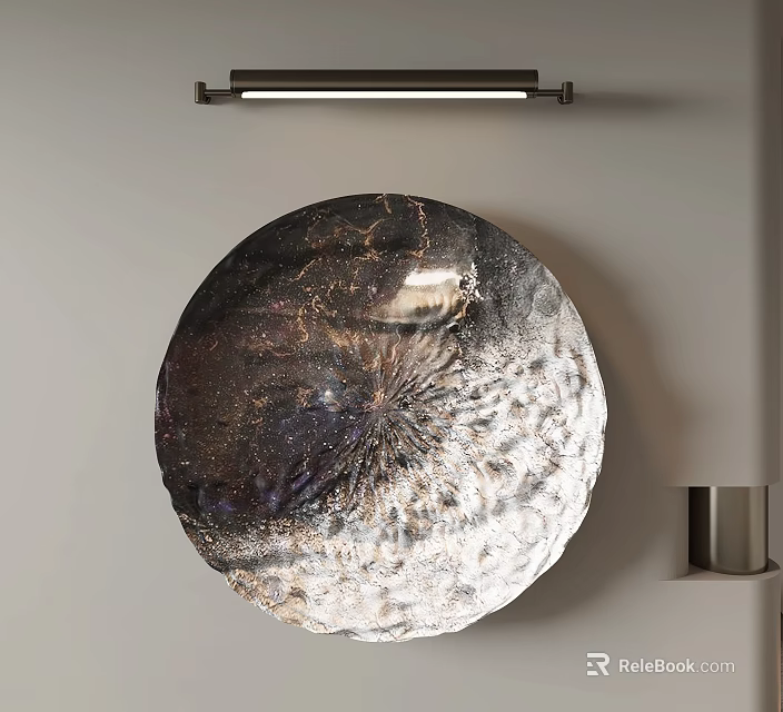 Circular Textured Wall Decor with Dark Light Gradient Reflective Surface on Neutral Wall 3d model