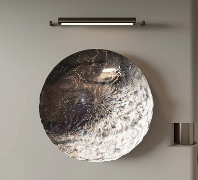 Circular Textured Wall Decor with Dark Light Gradient Reflective Surface on Neutral Wall 3d model