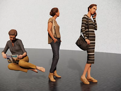 Modern cell phone users, professional women, waiters, women, women, mothers, sitting women 3d model