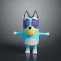 Cute Blue Purple Cartoon Dog Figure With Yellow Face Closed Eyes And Open Arms