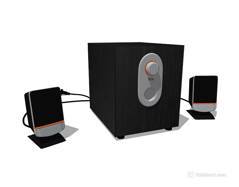 Modern Black Audio Speaker System With Main Unit And Satellite Speakers Design 3d model 