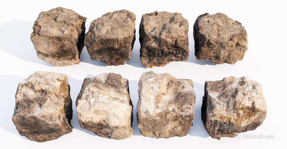Natural Rough Stones and Wood Pieces with Textured Surfaces for Decor Projects 3d model 