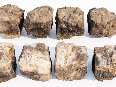 Natural Rough Stones and Wood Pieces with Textured Surfaces for Decor Projects 3d model