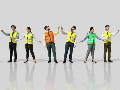 Two Workers In Different Colored Safety Vests Holding Hands Standing On Reflective Surface 3d model
