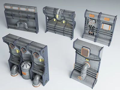 Industrial Scene Components With Mechanical Pipes Metal Panels And Control Grilles 3d model