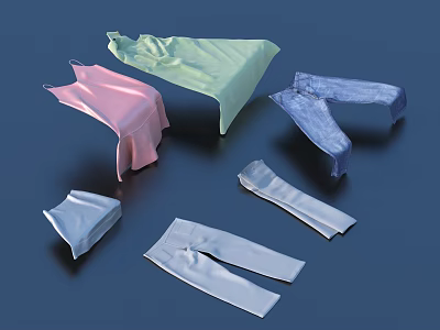 Various Colored Clothes With Pink Green Blue And White Tops Pants And Sleeves 3d model