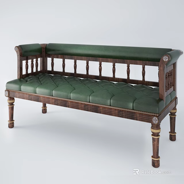 Classic Style Green Upholstered Sofa with Wooden Frame Carved Details and Decorative Legs 3d model 