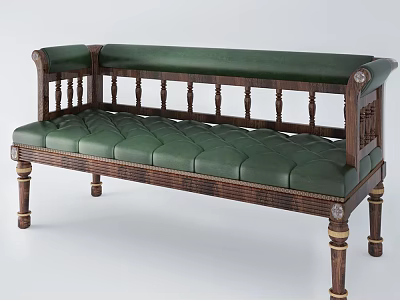 Classic Style Green Upholstered Sofa with Wooden Frame Carved Details and Decorative Legs 3d model