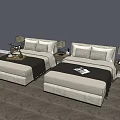 Modern Bedroom Interior With Two Double Beds Nightstands And Table Lamps 3d model