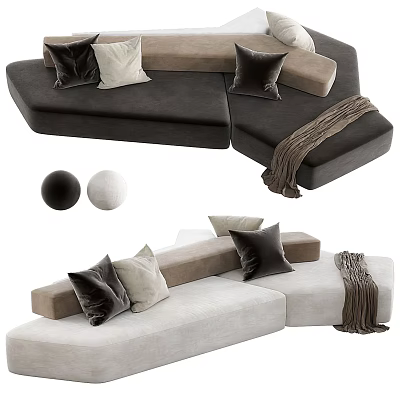 Modern Sectional Sofa Design with Dark Light Upholstery Decorative Pillows and Throw Blanket 3d model