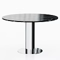 Modern Round Black Marble Dining Table With Silver Metal Pedestal Design 3d model