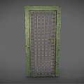 Green Metal Swing Door With Grid Design Frame Lock And Hinges 3d model