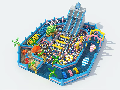 Fun Colorful Indoor Playground Equipment With Ball Pit Slides Climbing And Dinosaur Structures 3d model