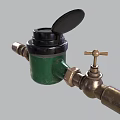 Green Water Meter With Open Black Cover And Brass Valve For Water Measurement