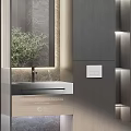 Modern Bathroom Vanity Design With Wooden Cabinet Mirror LED Lighting And Stone Countertop