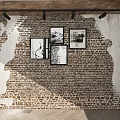Rustic Brick Wall Interior With Hanging Framed Black And White 3d model